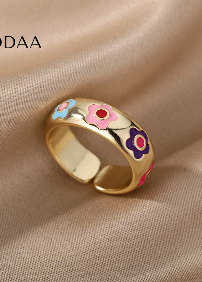 Pollen Ring | Gold Colorful Flower Ring - Adjustable / Gold - Rings