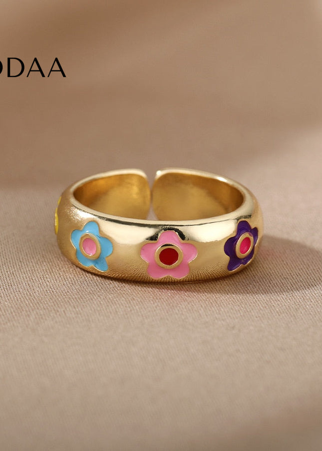 Pollen Ring | Gold Colorful Flower Ring - Adjustable / Gold - Rings