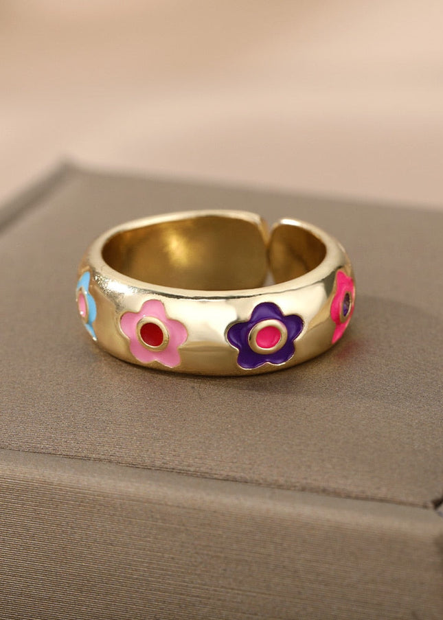 Pollen Ring | Gold Colorful Flower Ring - Adjustable / Gold - Rings