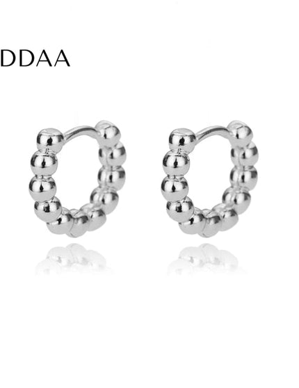 Joulie Earrings | Gold Silver Beaded Hoop Earrings - Silver - Earrings