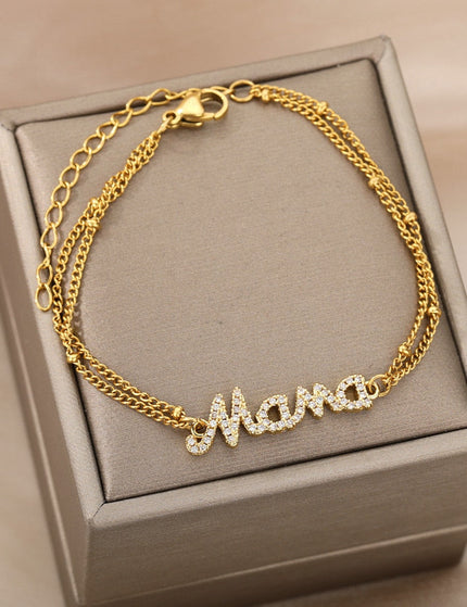 Coutour Bracelet | Gold Zirconia Mama Chain Link Bracelet - Gold - Bracelets