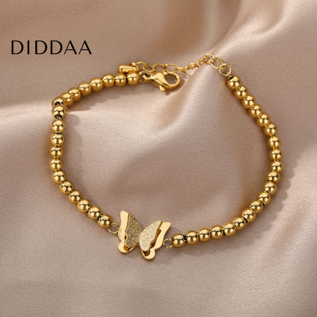 Soule Bracelet | Gold Beaded Butterfly Women’s Bracelet - Gold - Bracelets