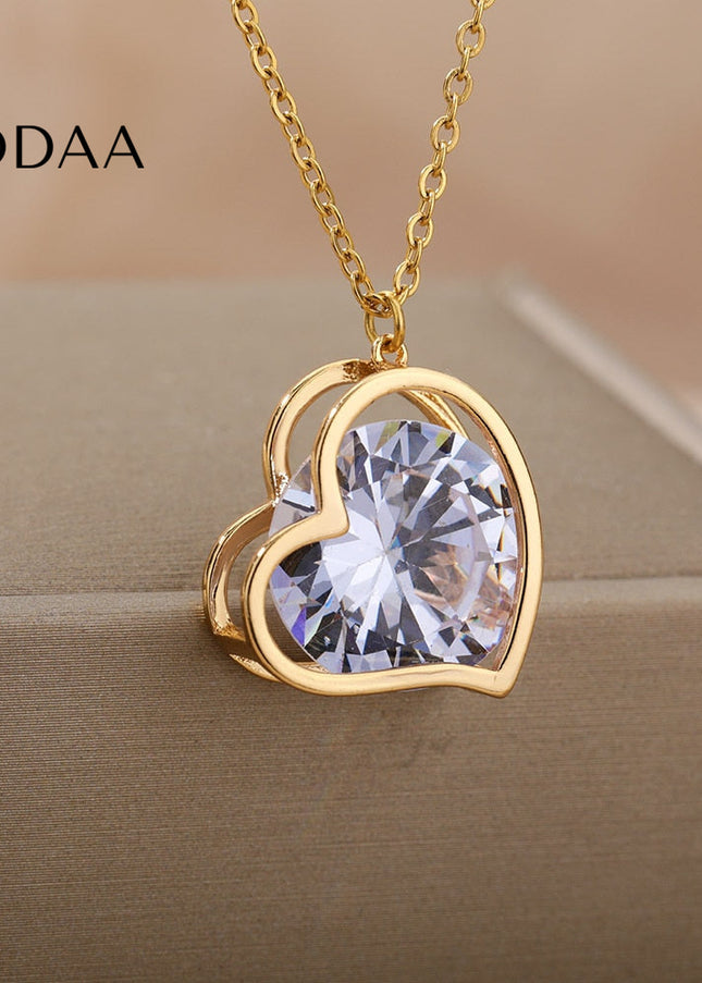 Chante Pendant Necklace | Gold Silver Love Heart Zirconia Chain - Necklaces