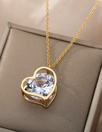 Chante Pendant Necklace | Gold Silver Love Heart Zirconia Chain - Gold - Necklaces