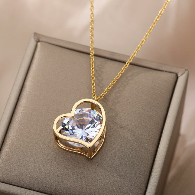 Chante Pendant Necklace | Gold Silver Love Heart Zirconia Chain - Gold - Necklaces