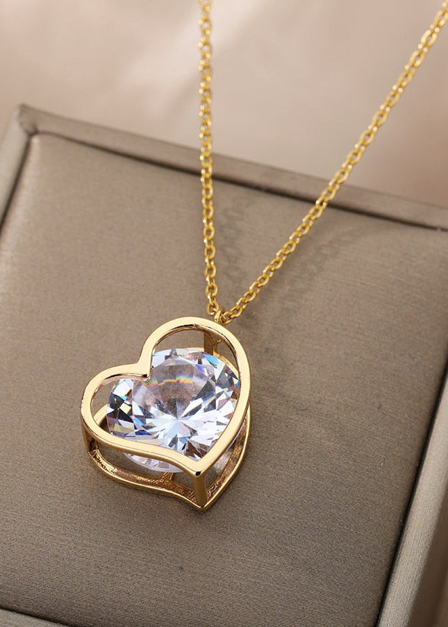 Chante Pendant Necklace | Gold Silver Love Heart Zirconia Chain - Gold - Necklaces