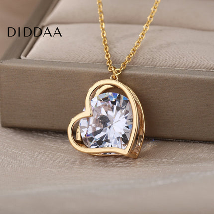 Chante Pendant Necklace | Gold Silver Love Heart Zirconia Chain - Necklaces