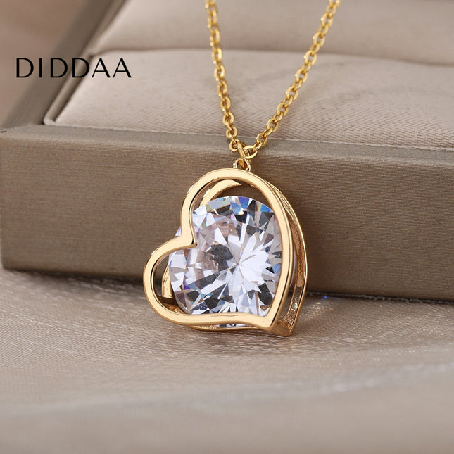 Chante Pendant Necklace | Gold Silver Love Heart Zirconia Chain - Necklaces