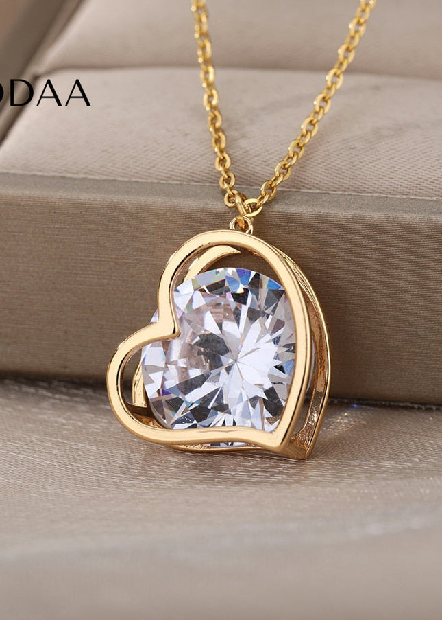 Chante Pendant Necklace | Gold Silver Love Heart Zirconia Chain - Necklaces