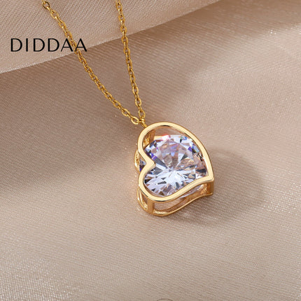 Chante Pendant Necklace | Gold Silver Love Heart Zirconia Chain - Necklaces