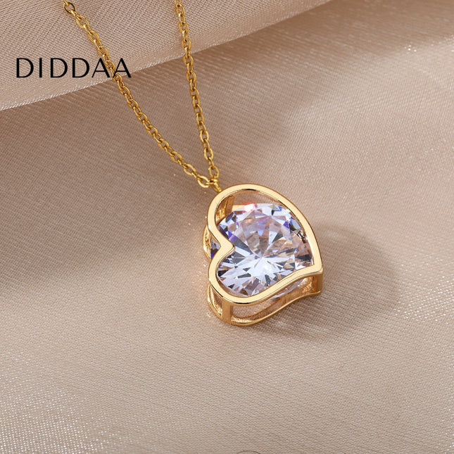 Chante Pendant Necklace | Gold Silver Love Heart Zirconia Chain - Necklaces