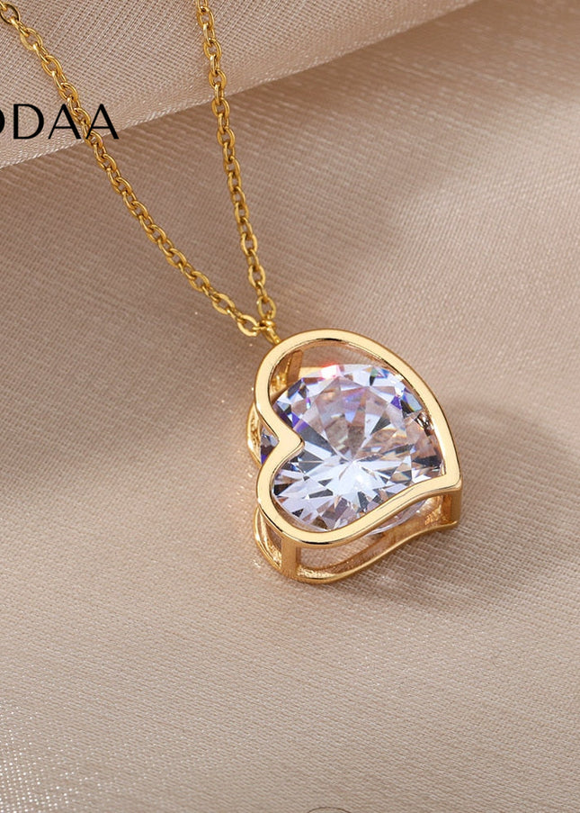 Chante Pendant Necklace | Gold Silver Love Heart Zirconia Chain - Necklaces