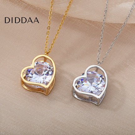 Chante Pendant Necklace | Gold Silver Love Heart Zirconia Chain - Silver - Necklaces