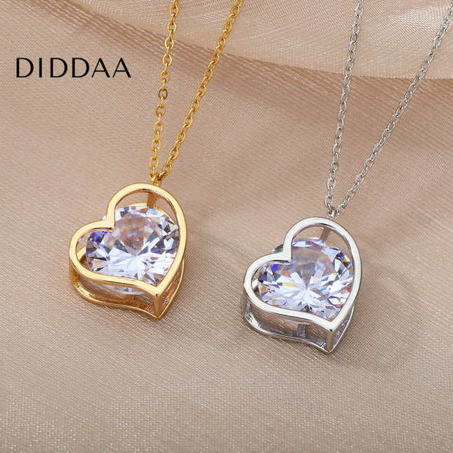 Chante Pendant Necklace | Gold Silver Love Heart Zirconia Chain - Silver - Necklaces