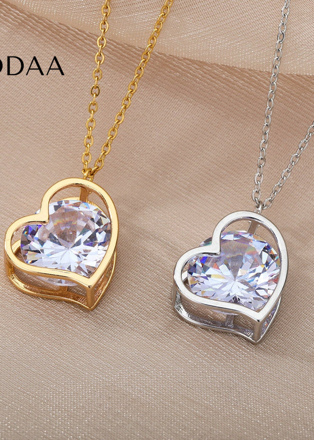 Chante Pendant Necklace | Gold Silver Love Heart Zirconia Chain - Silver - Necklaces