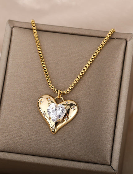 Sont Pendant Necklace | Gold Zirconia Love Heart Chain - Gold - Necklaces