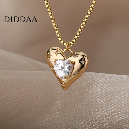 Sont Pendant Necklace | Gold Zirconia Love Heart Chain - Necklaces