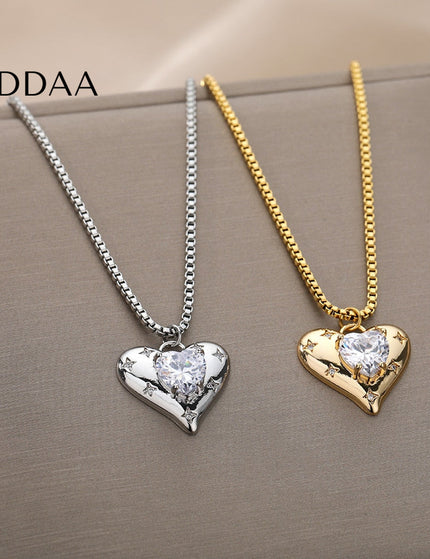Sont Pendant Necklace | Gold Zirconia Love Heart Chain - Silver - Necklaces