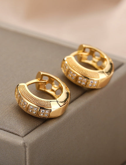 Etoile Earrings | Gold Circular Zirconia Stone Hoop Earrings - Gold - Earrings