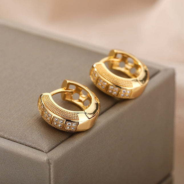 Etoile Earrings | Gold Circular Zirconia Stone Hoop Earrings - Gold - Earrings