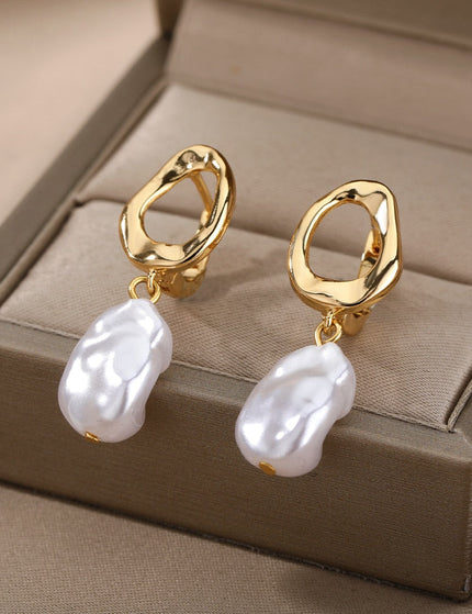 Pearlly Earrings | Gold Pearl Drop Earrings - Gold - Earrings