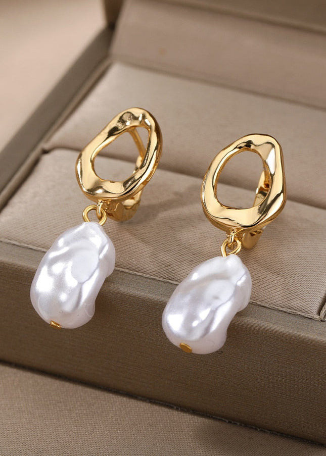 Pearlly Earrings | Gold Pearl Drop Earrings - Gold - Earrings