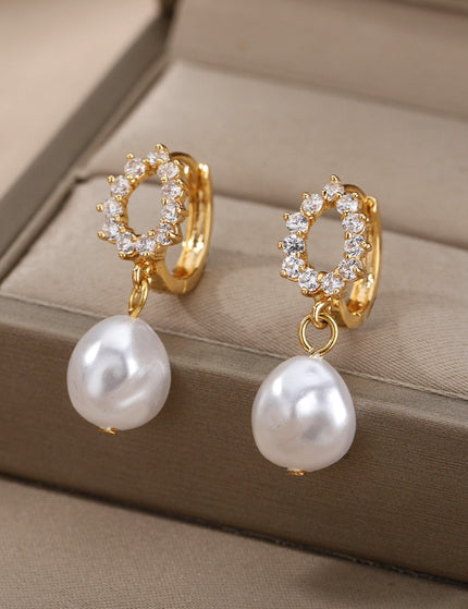 Soumettre Earrings | Gold Zirconia Pearl Hoop Drop Earrings - Gold / A - Earrings
