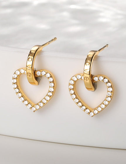 Sonder Earrings | Gold Hollow Heart Zirconia Drop Earrings - Gold - Earrings