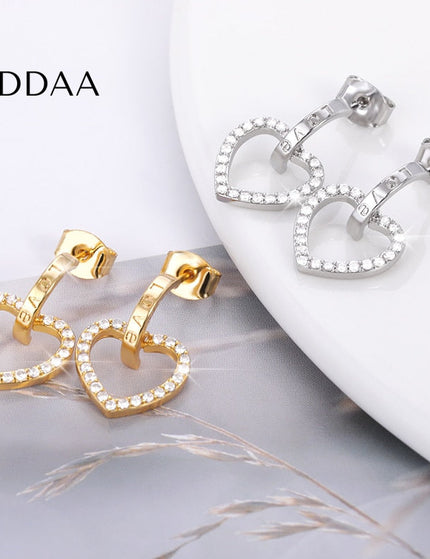 Sonder Earrings | Gold Hollow Heart Zirconia Drop Earrings - Silver - Earrings