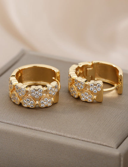 Sommes Earrings | Gold Zirconia Thick Hoop Earrings - Gold - Earrings