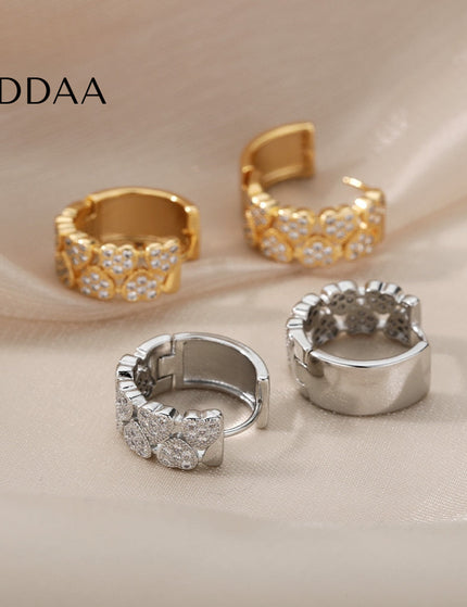 Sommes Earrings | Gold Zirconia Thick Hoop Earrings - Silver - Earrings