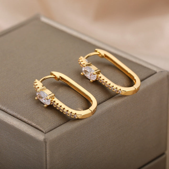 Liberte Earrings | Gold Silver Zirconia Stone Hoop Earrings - Gold - Earrings