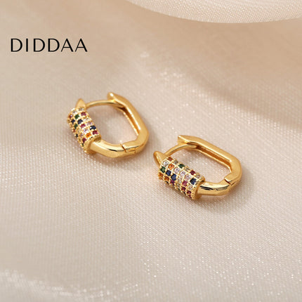 Tensan Earrings | Gold Zirconia Colorful Stone Hoop Earrings - Earrings