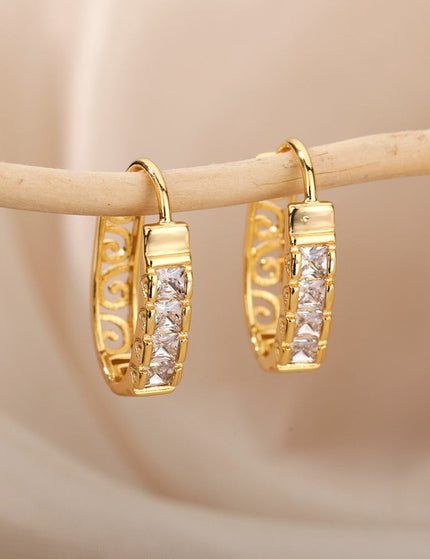 Siloir Earrings | Gold Zirconia Hoop Earrings - Gold - Earrings
