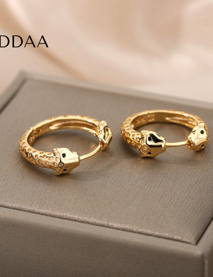 Matte Earrings | Gold Silver Snake Animal Hoop Earrings - Gold - Earrings