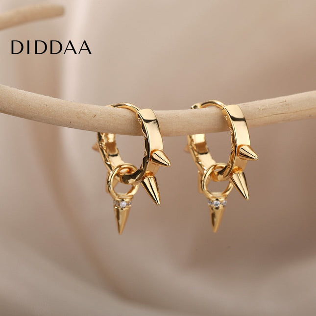 Plume Earrings | Gold Punk Spikes Hoop Earrings - Earrings