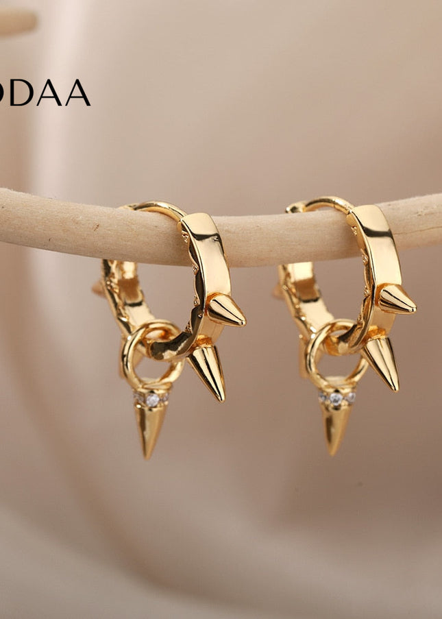 Plume Earrings | Gold Punk Spikes Hoop Earrings - Earrings