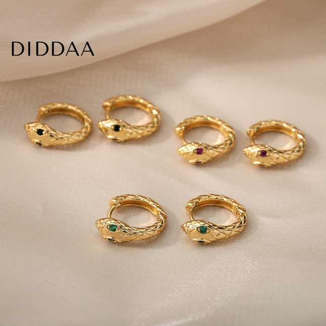 Rouge Earrings | Gold Silver Green Eyes Snake Animal Hoop Earrings - Earrings