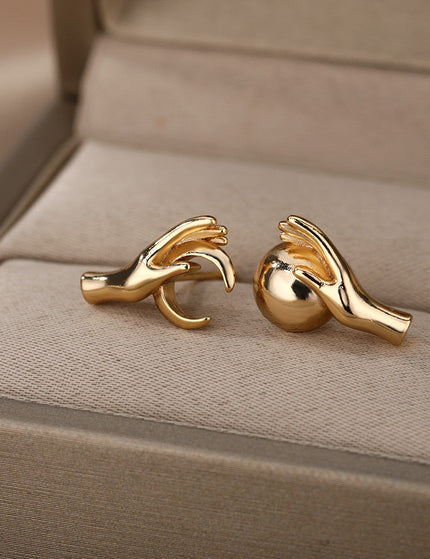 Glace Earrings | Gold Hands Stud Earrings - Gold - Earrings