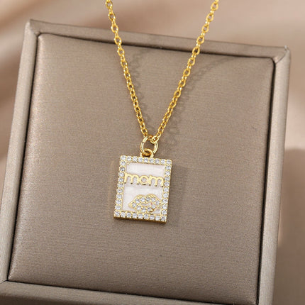 Garde Pendant Necklace | Gold Mom Zirconia Square Chain - Gold - Necklaces