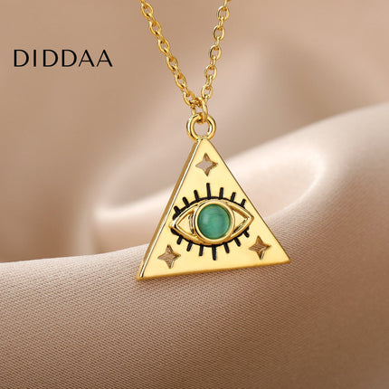 Marre Pendant Necklace | Gold Triangle Green Eye Chain - Necklaces