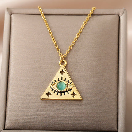 Marre Pendant Necklace | Gold Triangle Green Eye Chain - Gold - Necklaces