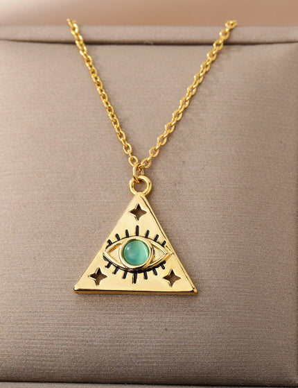 Marre Pendant Necklace | Gold Triangle Green Eye Chain - Gold - Necklaces