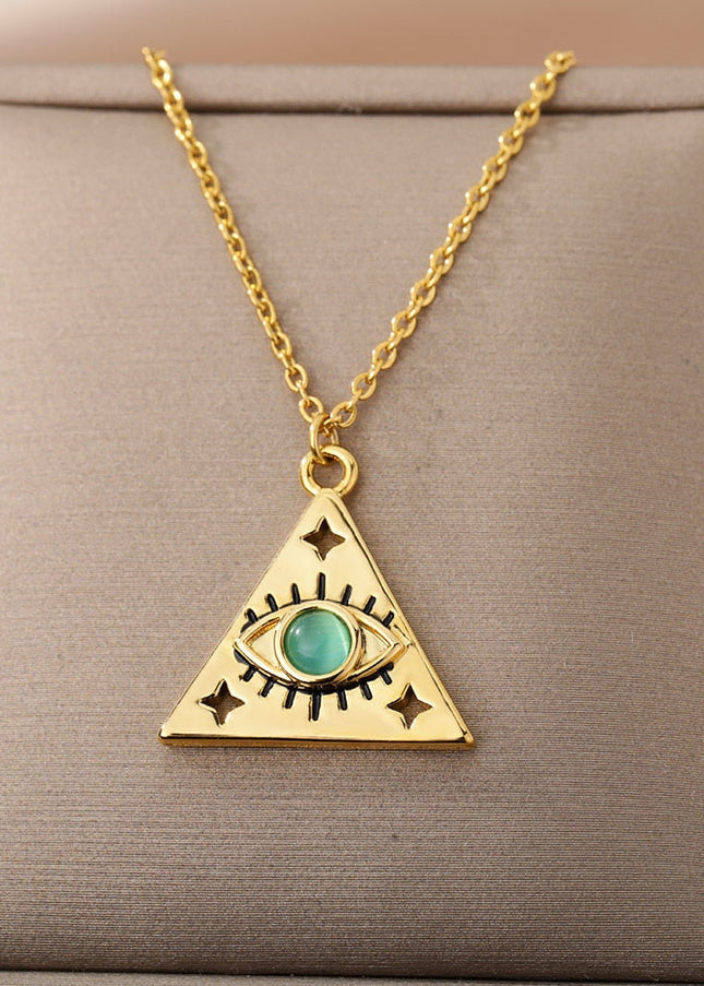 Marre Pendant Necklace | Gold Triangle Green Eye Chain - Gold - Necklaces