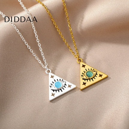 Marre Pendant Necklace | Gold Triangle Green Eye Chain - Silver - Necklaces
