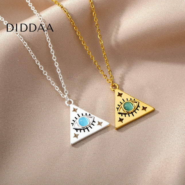 Marre Pendant Necklace | Gold Triangle Green Eye Chain - Silver - Necklaces