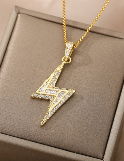 Noire Pendant Necklace | Gold Zirconia Lightning Bolt Chain - Gold - Necklaces