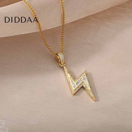 Noire Pendant Necklace | Gold Zirconia Lightning Bolt Chain - Gold - Necklaces