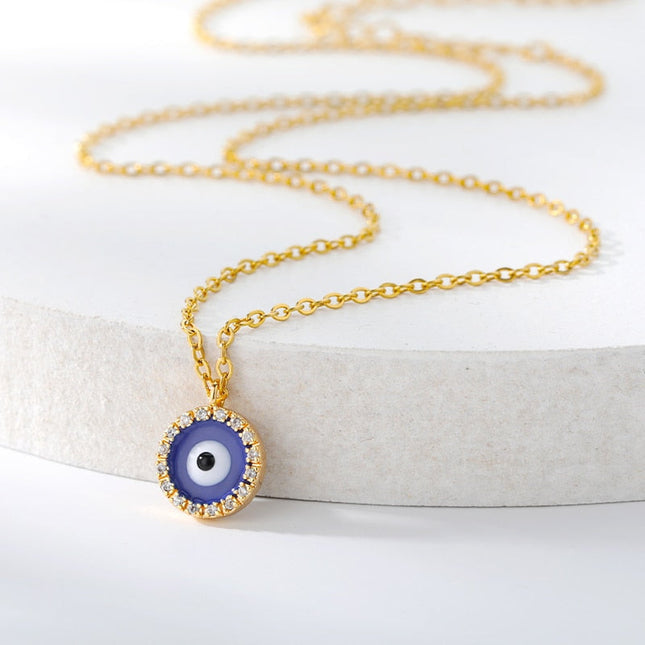 Ballet Pendant Necklace | Gold Zirconia Evil Eye Chain - Gold - Necklaces