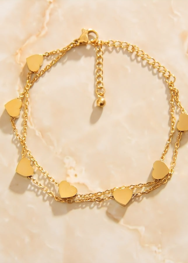 Lovre Bracelet | Gold Heart Chain Bracelet - Gold - Bracelets